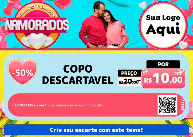 Modelo de Cartaz para Cartaz A4 Horizontal com o tema Promoção Dia dos Namorados para Embalagens