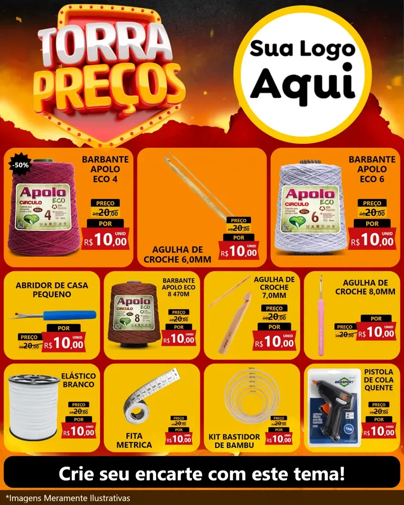Modelo de Rede Social para Feed Instagram com o tema Torra Preços para Armarinho e Aviamentos