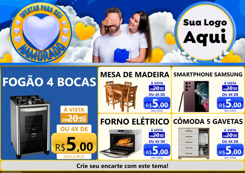 Modelo de Encarte para Encarte A4 Horizontal com o tema Ofertas Para Seu Namorado para Móveis e Eletro