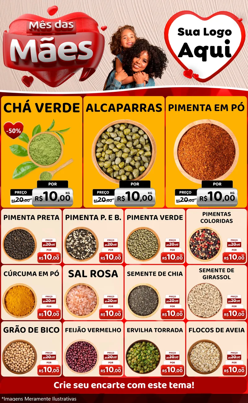 Modelo de Encarte para Encarte Grande com o tema Mês das Mães para Produtos Naturais