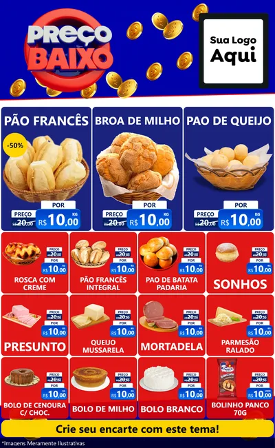 Modelo de Encarte para Encarte Grande com o tema Preço Baixo para Padaria