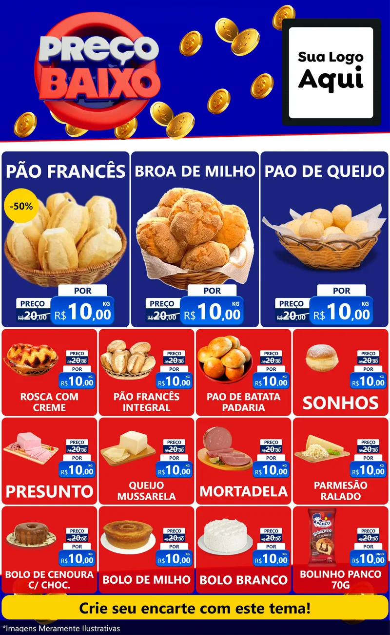 Modelo de Encarte para Encarte Grande com o tema Preço Baixo para Padaria