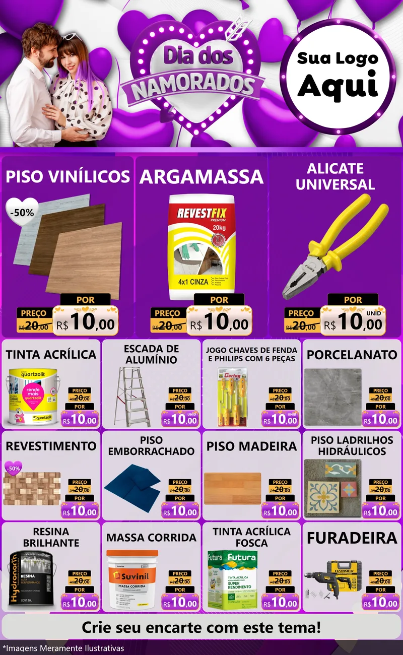 Modelo de Encarte para Encarte Grande com o tema Dia dos Namorados para Material para Construção