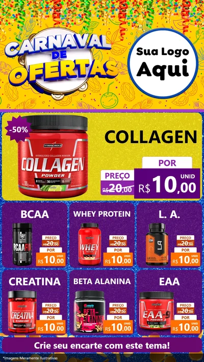 Modelo de Rede Social para Stories com o tema Carnaval de Ofertas para Suplementos alimentares