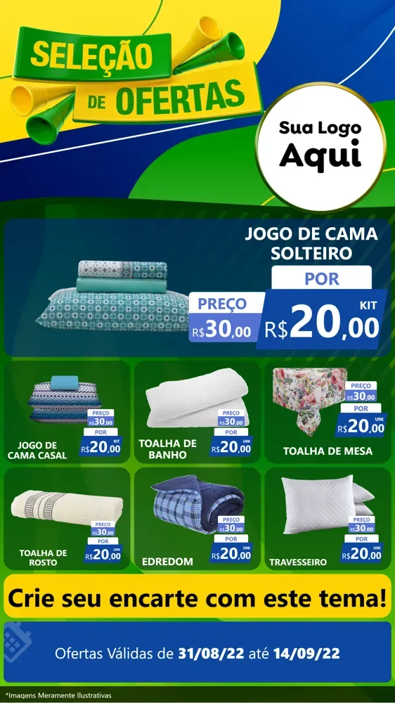 Modelo de Rede Social para Stories com o tema Seleção de Ofertas - Copa para Cama, Mesa e Banho