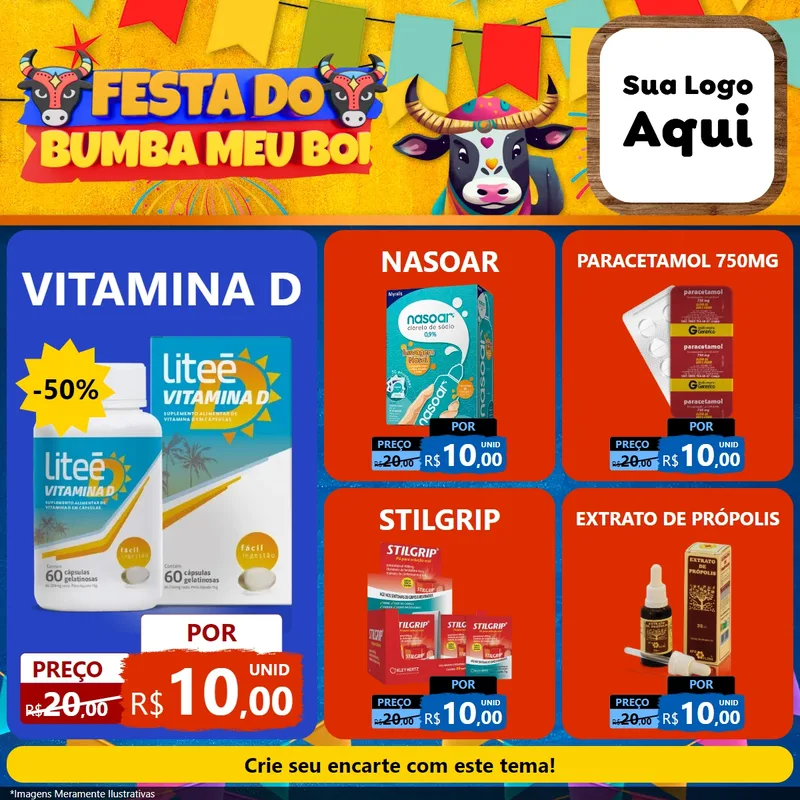 Modelo de Rede Social para Feed Facebook com o tema Festa do Bumba Meu Boi para Farmácia