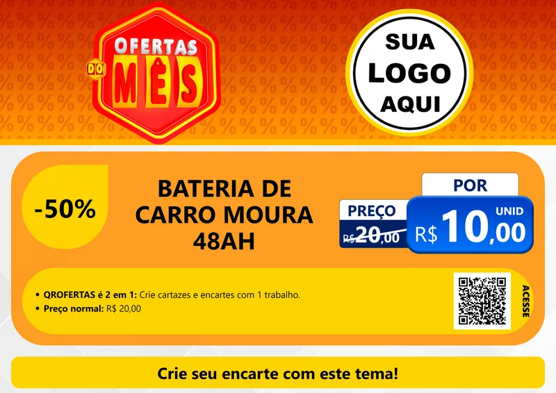 Modelo de Cartaz para Cartaz A4 Horizontal com o tema Ofertas do Mês para Baterias Elétricas