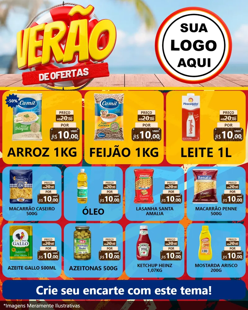 Modelo de Rede Social para Feed Instagram com o tema Verão de Ofertas para Supermercado
