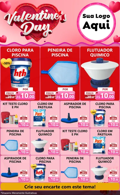 Modelo de Encarte para Encarte Grande com o tema Valentine's Day para Produtos para Piscina