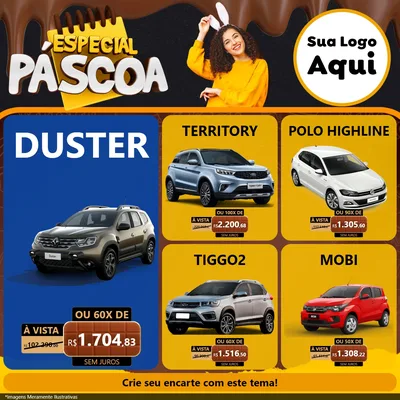 Modelo de Rede Social para Feed Facebook com o tema Especial Páscoa para Concessionaria de Carros