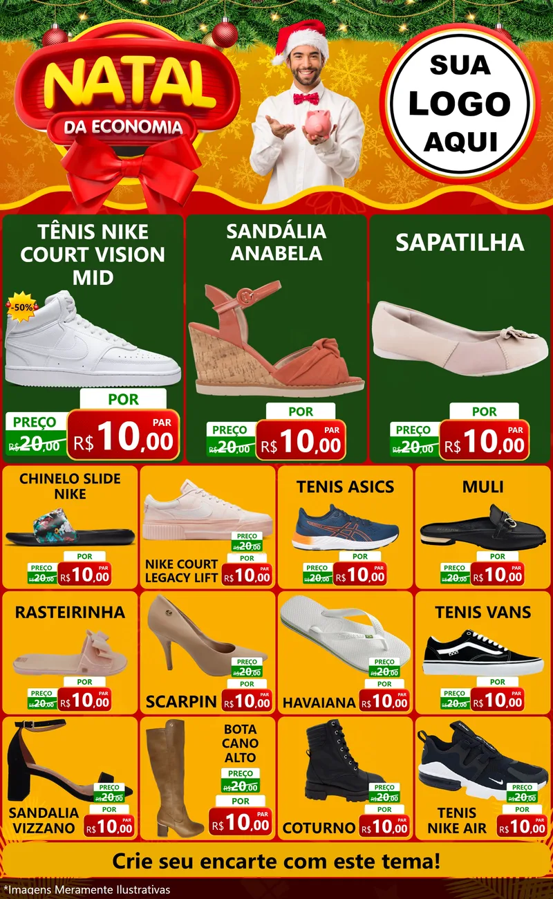 Modelo de Encarte para Encarte Grande com o tema Natal da Economia para Calçados