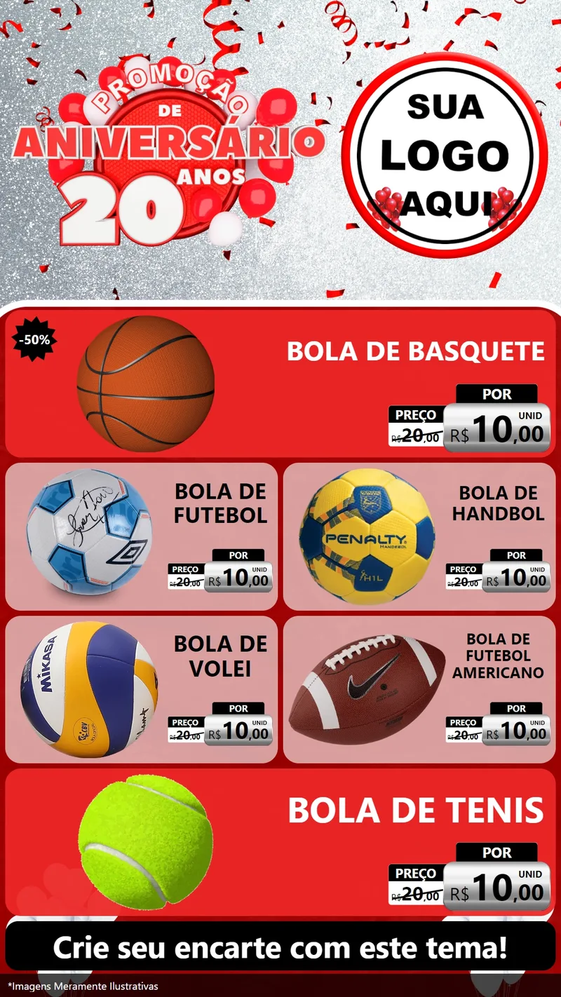 Modelo de TV para TV Vertical com o tema Promoção de Aniversário - 20 Anos para Artigos Esportivos