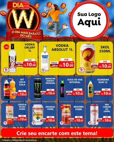 Modelo de Rede Social para Feed Instagram com o tema Dia W - O Dia Mais Barato Do Mês para Distribuidora de bebidas