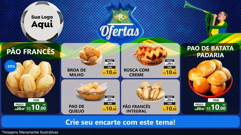 Modelo de TV para TV Horizontal com o tema Ofertas (Futebol) para Padaria