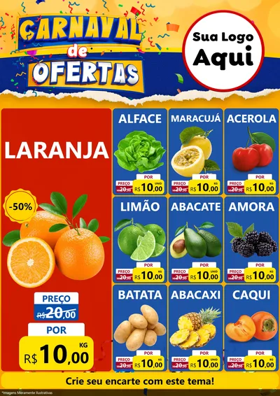 Modelo de Encarte para Encarte A4 Vertical com o tema Carnaval de Ofertas para Hortifrúti
