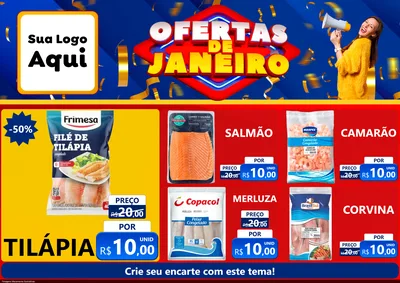 Modelo de Encarte para Encarte A4 Horizontal com o tema Ofertas de Janeiro para Peixaria
