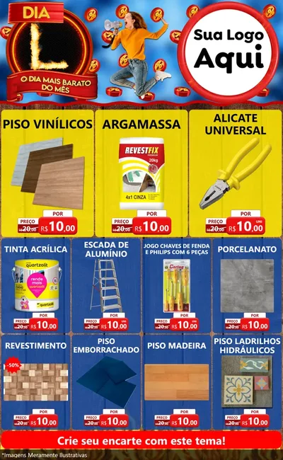 Modelo de Encarte para Encarte Grande com o tema Dia L - O Dia Mais Barato Do Mês para Material para Construção