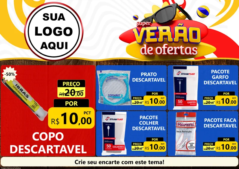 Modelo de Encarte para Encarte A4 Horizontal com o tema Super Verão de Ofertas para Embalagens