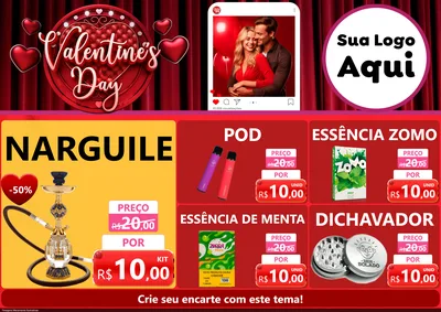Modelo de Encarte para Encarte A4 Horizontal com o tema Valentine's Day para Tabacaria