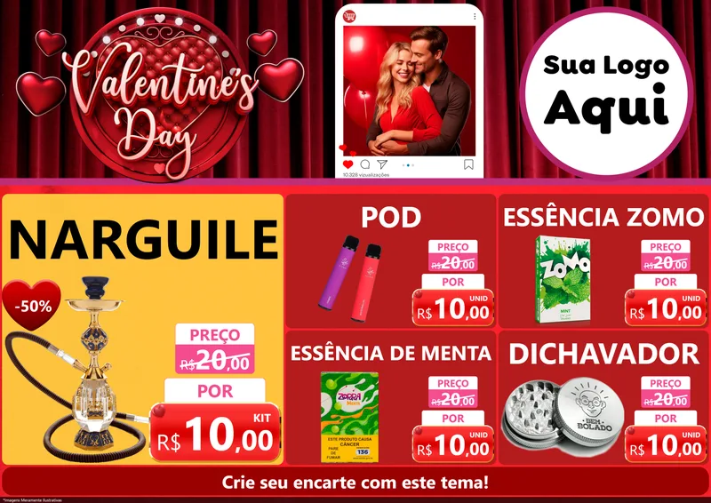 Modelo de Encarte para Encarte A4 Horizontal com o tema Valentine's Day para Tabacaria