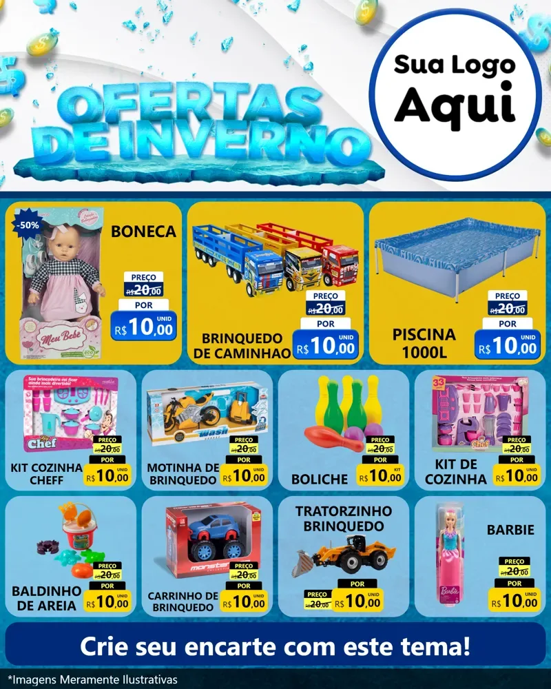 Modelo de Rede Social para Feed Instagram com o tema Ofertas de Inverno para Brinquedos