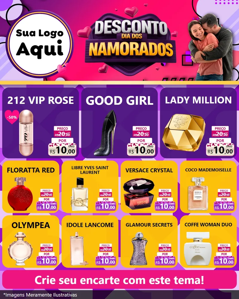 Modelo de Rede Social para Feed Instagram com o tema Desconto Dia dos Namorados para Perfumes