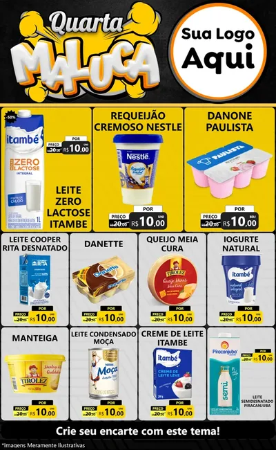 Modelo de Encarte para Encarte Grande com o tema Quarta Maluca para Frios e Laticínios