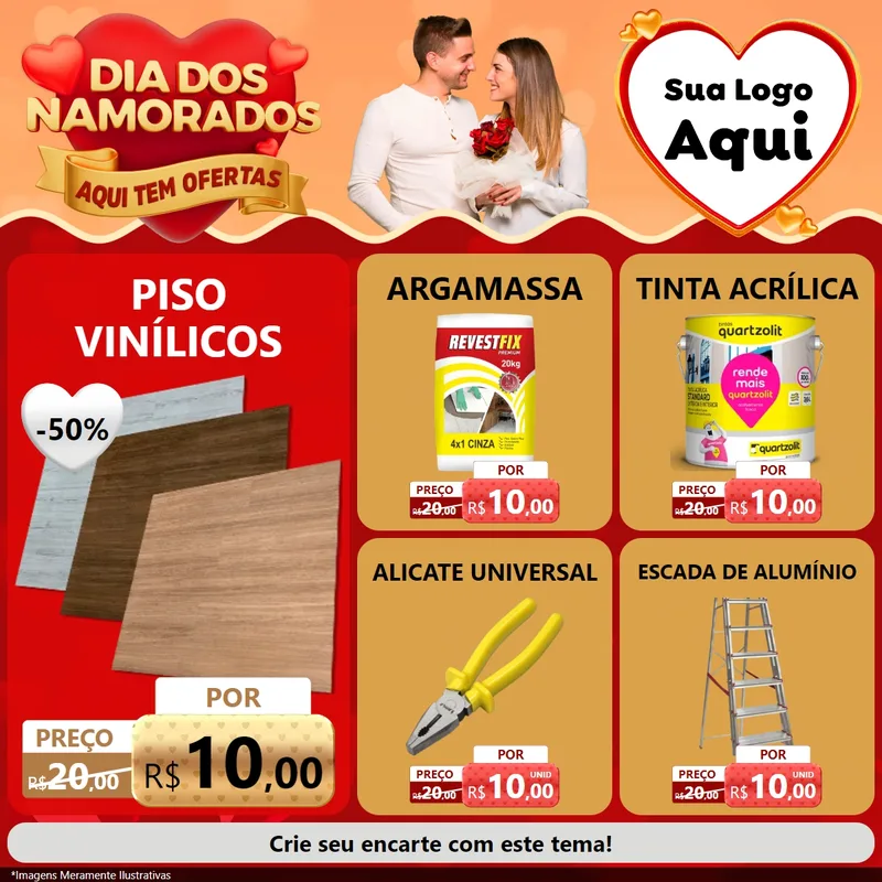 Modelo de Rede Social para Feed Facebook com o tema Dia dos Namorados - Aqui Tem Ofertas para Material para Construção
