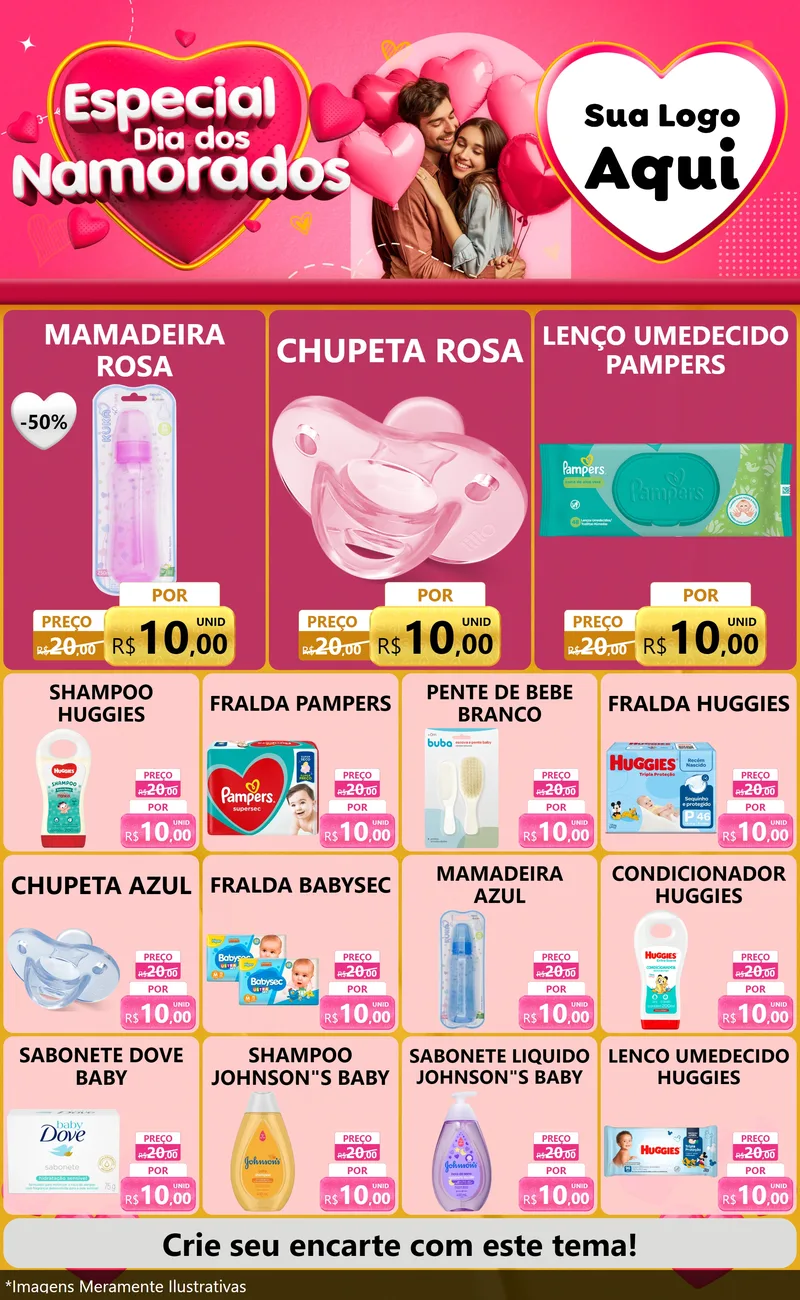 Modelo de Encarte para Encarte Grande com o tema Especial Dia dos Namorados para Bebês