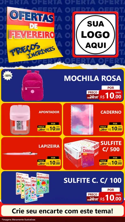 Modelo de TV para TV Vertical com o tema Ofertas de Fevereiro - Preços Incríveis para Papelaria