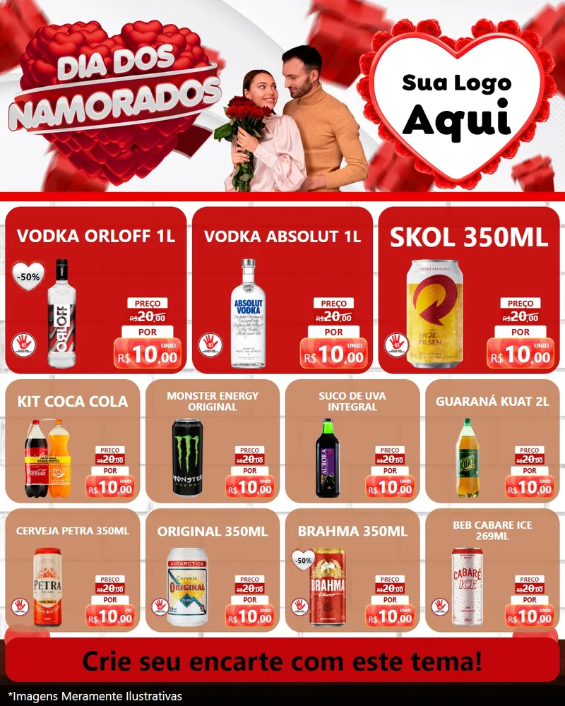 Modelo de Rede Social para Feed Instagram com o tema Dia dos Namorados para Distribuidora de bebidas