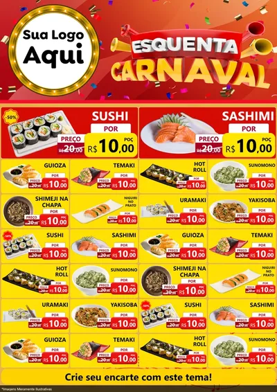Modelo de Encarte para Encarte A4 Vertical com o tema Esquenta Carnaval para Comida japonesa