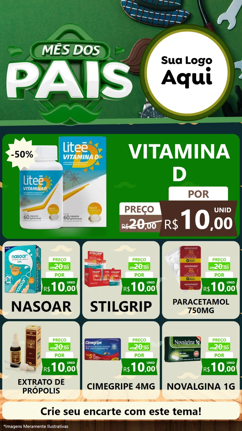 Modelo de Rede Social para Stories com o tema Mês dos Pais para Farmácia
