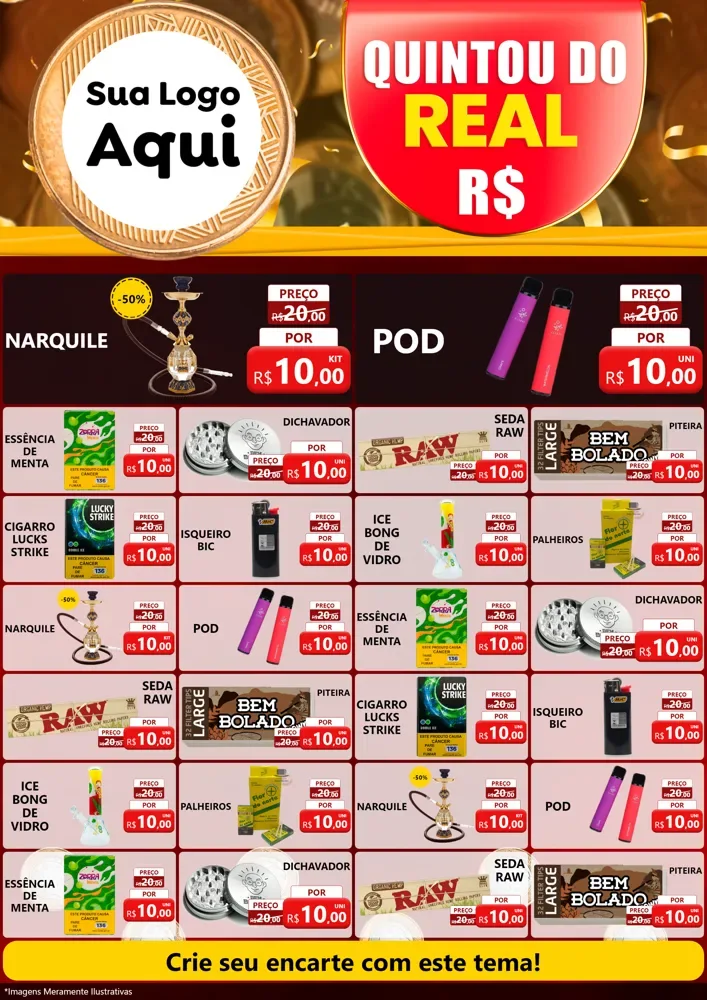 Modelo de Encarte para Encarte A4 Vertical com o tema Quintou do Real para Tabacaria