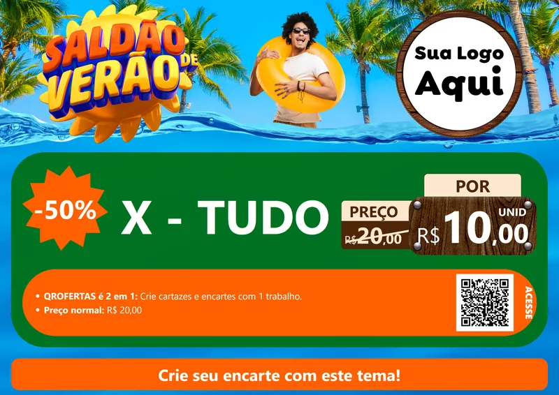 Modelo de Cartaz para Cartaz A4 Horizontal com o tema Saldão de Verão para Hamburgueria