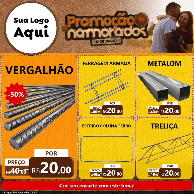 Modelo de Rede Social para Feed Facebook com o tema Promoção Namorados para Ferragens