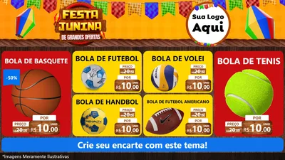 Modelo de TV para TV Horizontal com o tema Festa Junina de Grandes Ofertas para Artigos Esportivos