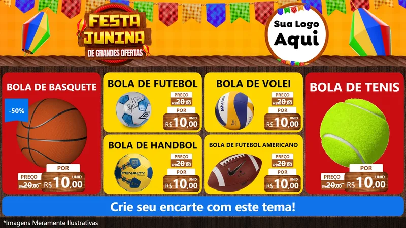 Modelo de TV para TV Horizontal com o tema Festa Junina de Grandes Ofertas para Artigos Esportivos