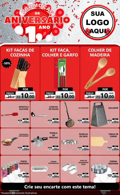 Modelo de Encarte para Encarte Grande com o tema Promoção de Aniversário - 1 Ano para Utilidades Domésticas