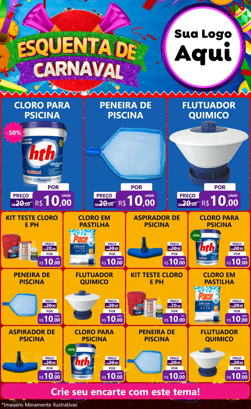 Modelo de Encarte para Encarte Grande com o tema Esquenta de Carnaval para Produtos para Piscina