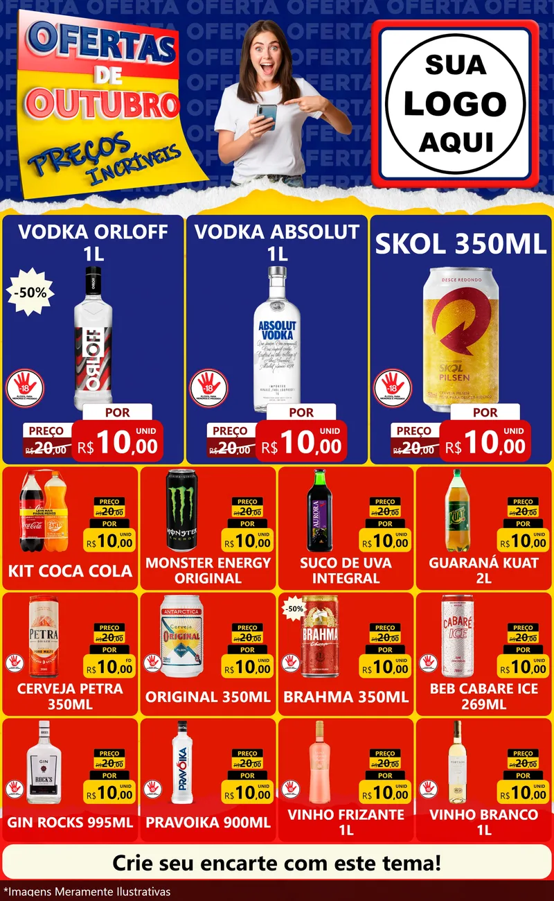 Modelo de Encarte para Encarte Grande com o tema Ofertas de Outubro - Preços Incríveis para Distribuidora de bebidas