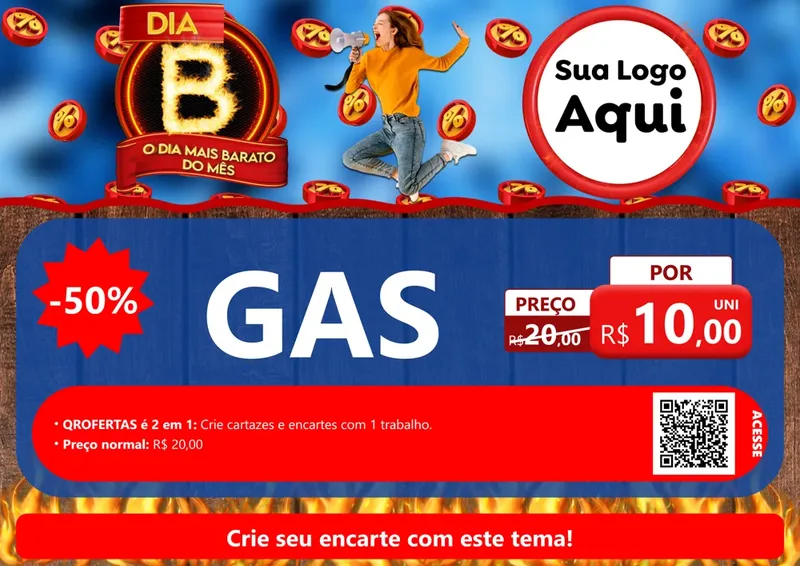 Modelo de Cartaz para Cartaz A4 Horizontal com o tema Dia B - O Dia Mais Barato Do Mês para Água e gás