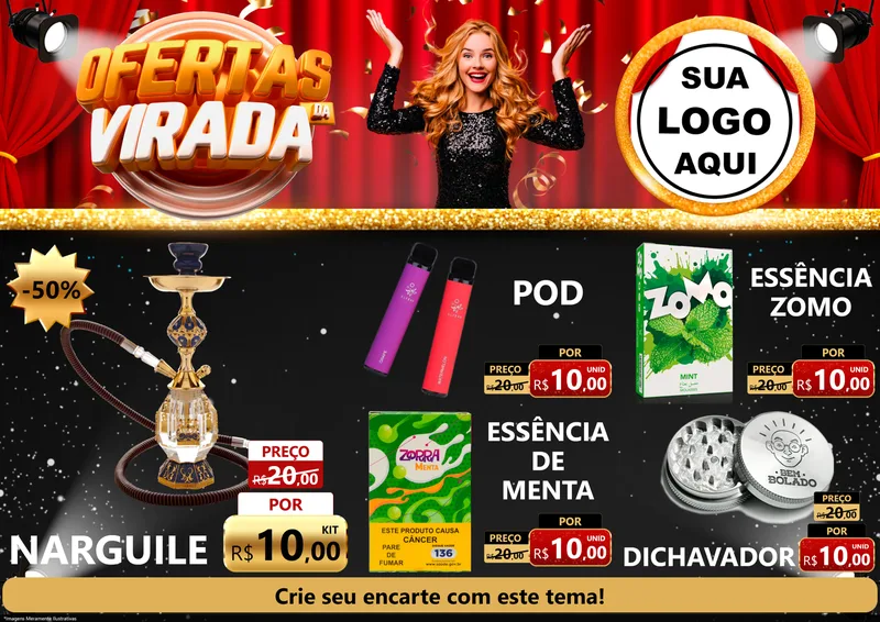 Modelo de Encarte para Encarte A4 Horizontal com o tema Ofertas da Virada para Tabacaria