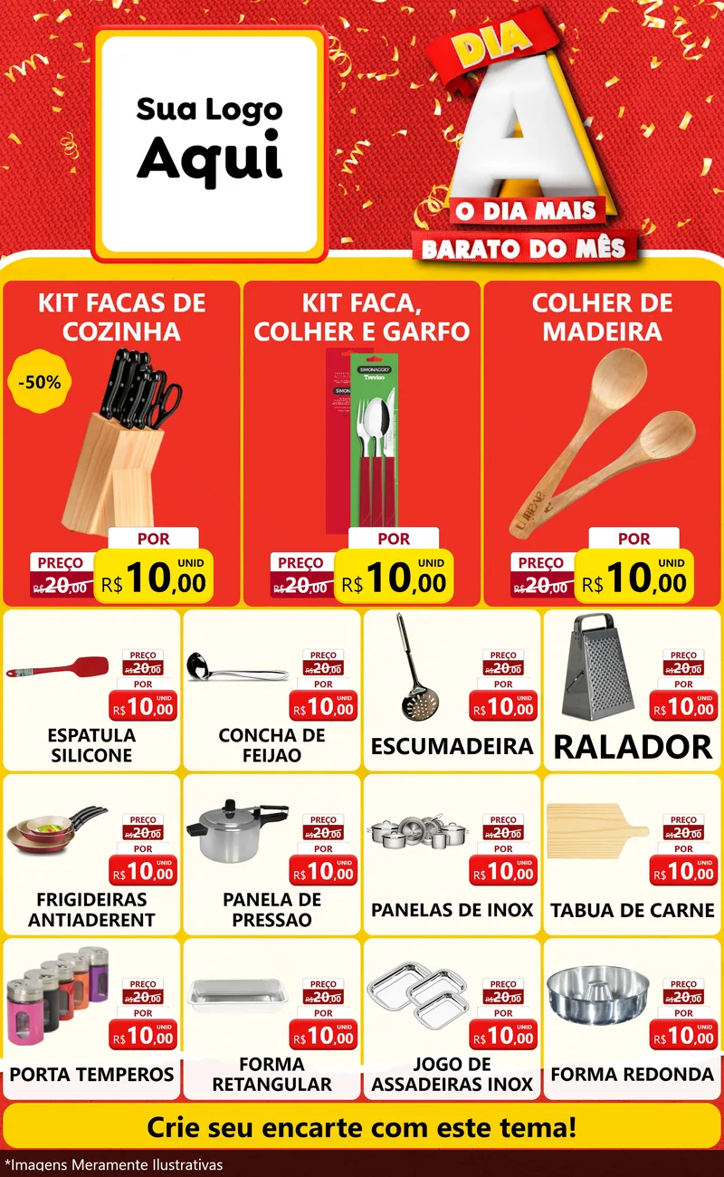Modelo de Encarte para Encarte Grande com o tema Dia A o Dia Mais Barato do Mês para Utilidades Domésticas