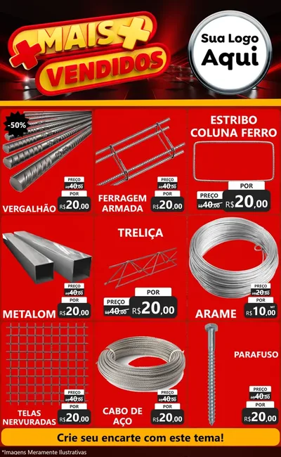Modelo de Encarte para Encarte Grande com o tema Mais Vendidos para Ferragens