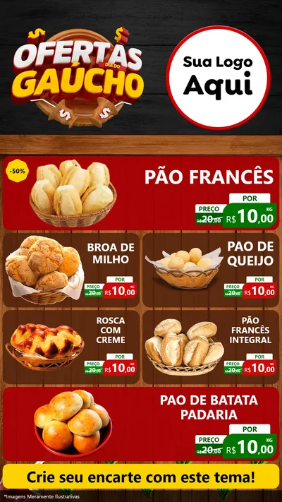 Modelo de TV para TV Vertical com o tema Ofertas Dia do Gaúcho para Padaria