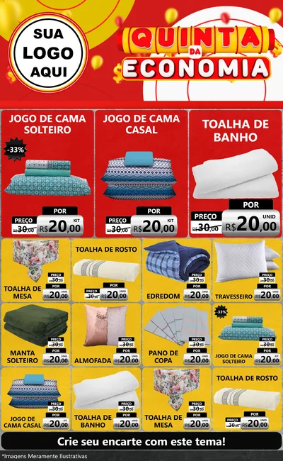 Modelo de Encarte para Encarte Grande com o tema Quinta da Economia para Cama, Mesa e Banho