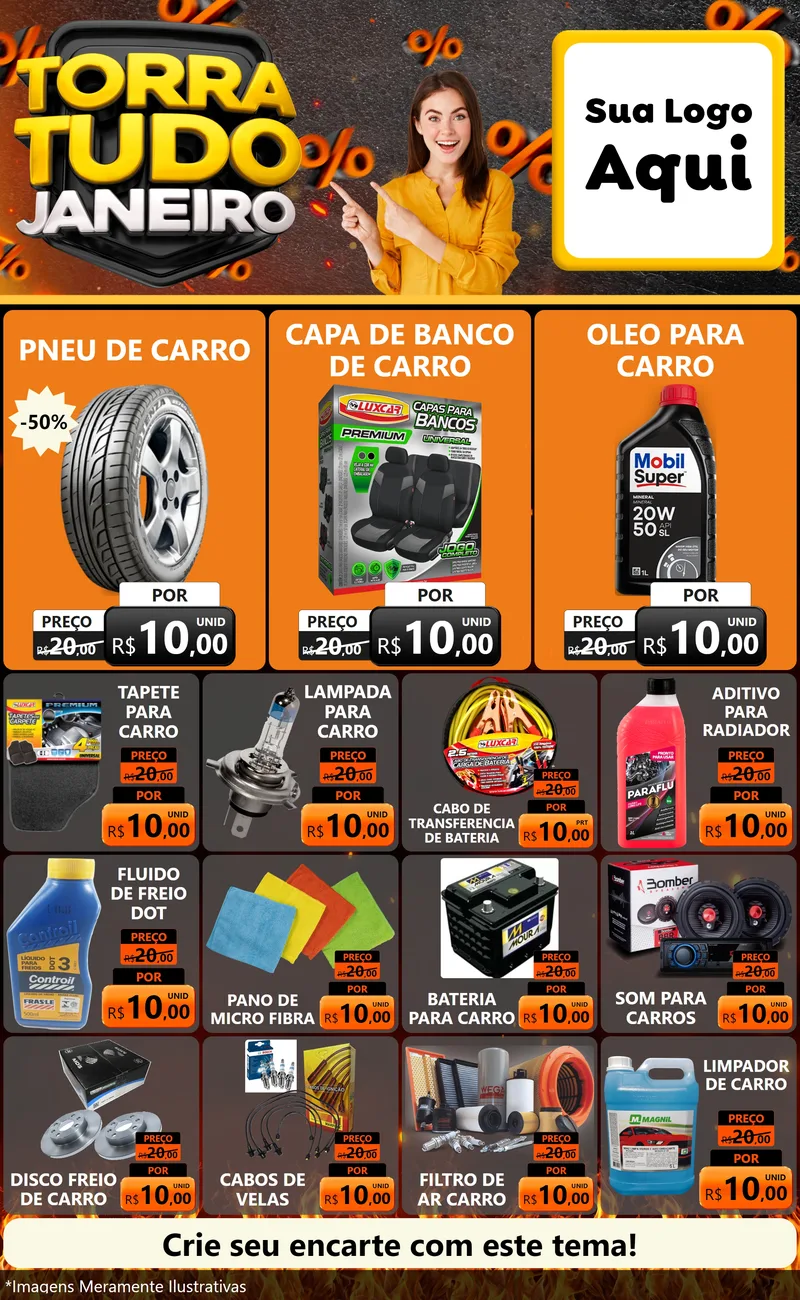 Modelo de Encarte para Encarte Grande com o tema Torra Tudo Janeiro para Auto peças