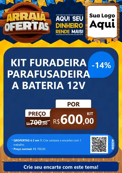 Modelo de Cartaz para Cartaz A4 Vertical com o tema Arraiá de Ofertas - Junina para Maquinas e Ferramentas