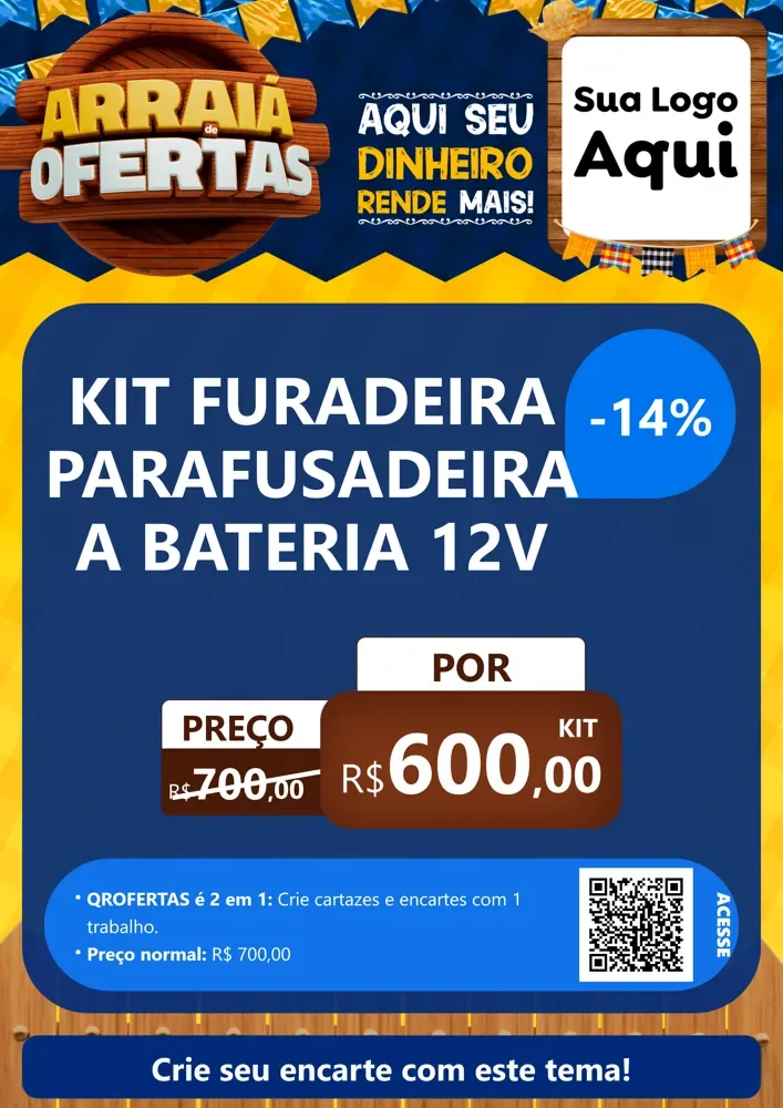 Modelo de Cartaz para Cartaz A4 Vertical com o tema Arraiá de Ofertas - Junina para Maquinas e Ferramentas
